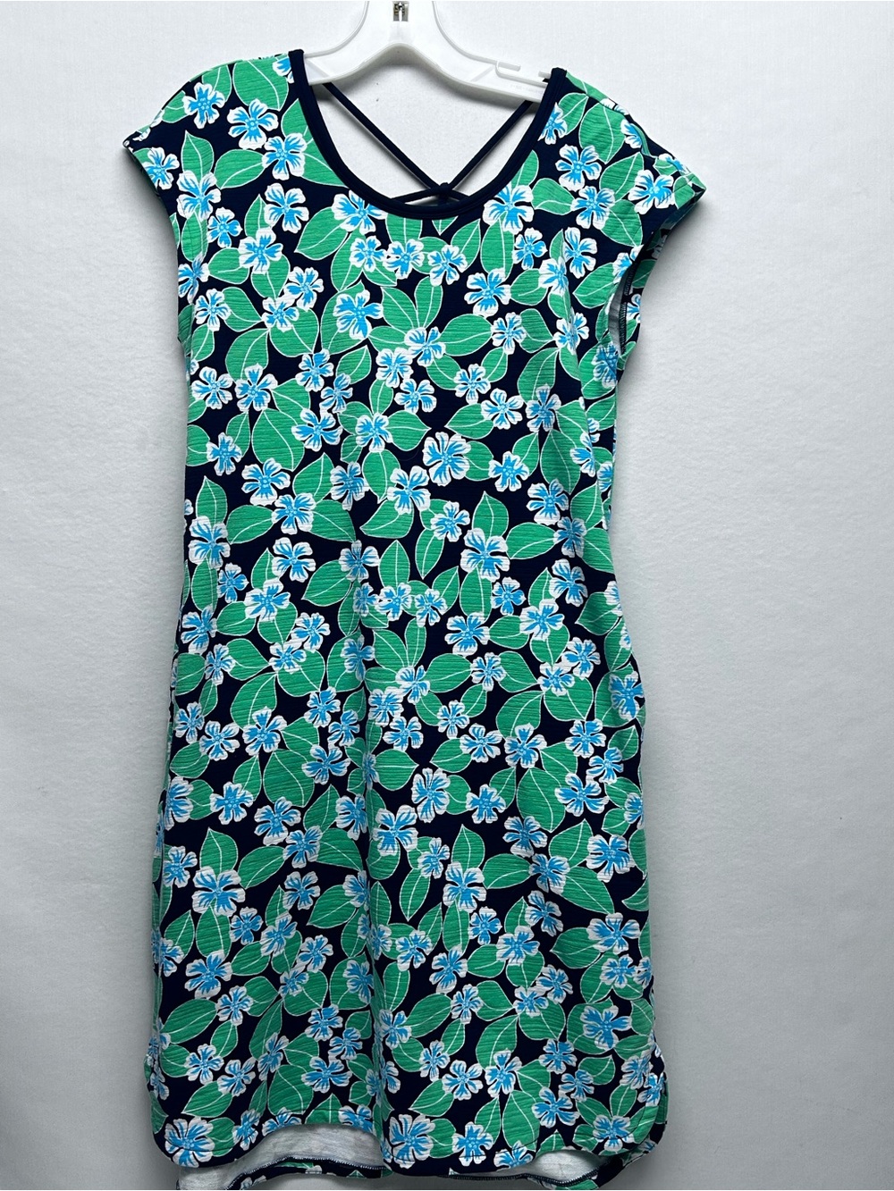 Floral Navy & Green Cap-Sleeve Shift Dress